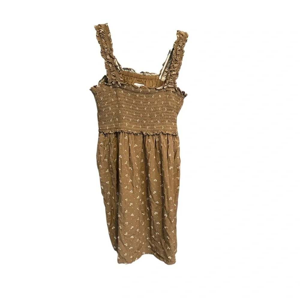 GAP LENZING ECOVERO SMOCKED TANK BROWN FLORAL DRESS SIZE 14/16 - Picture 2 of 4
